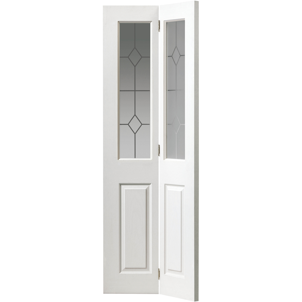 JB Kind Canterbury Grained Glazed White Primed Bi-Fold Door 1981 x 762mm Image 1