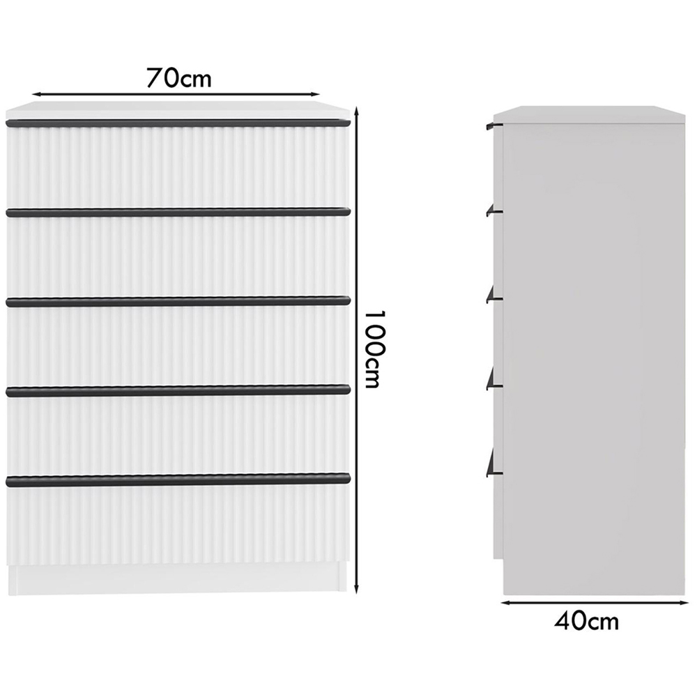 FWStyle Lania 5 Drawer White Scalloped Ripple Effect Chest of Drawers Image 6