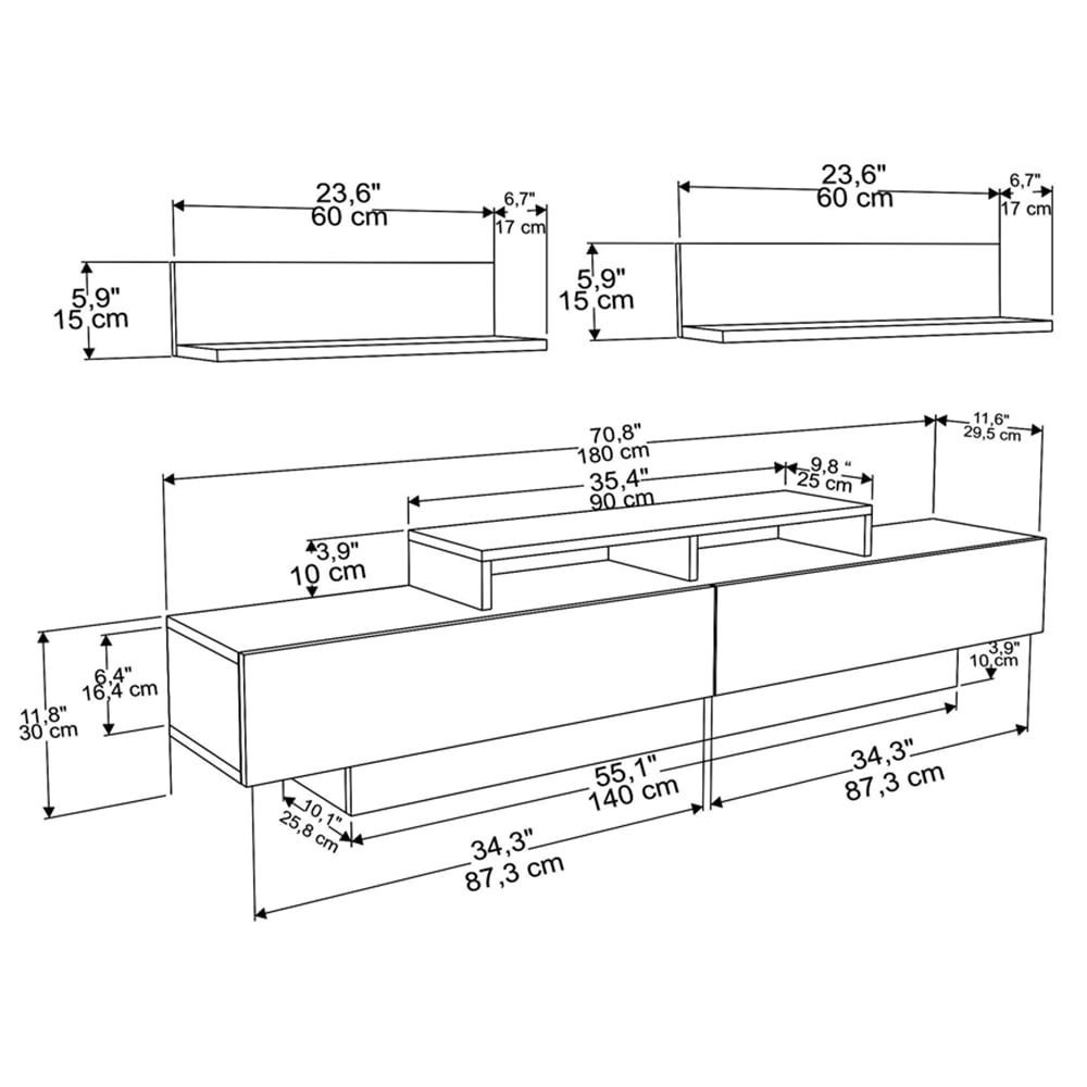 Decorotika Lusi 2 Door Single Shelf Cordoba and White TV Unit with 2 Wall Shelf Image 5