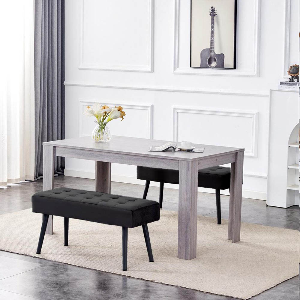 Portland 2 Seater Velvet Wooden Dining Set with Bench Black Image 4