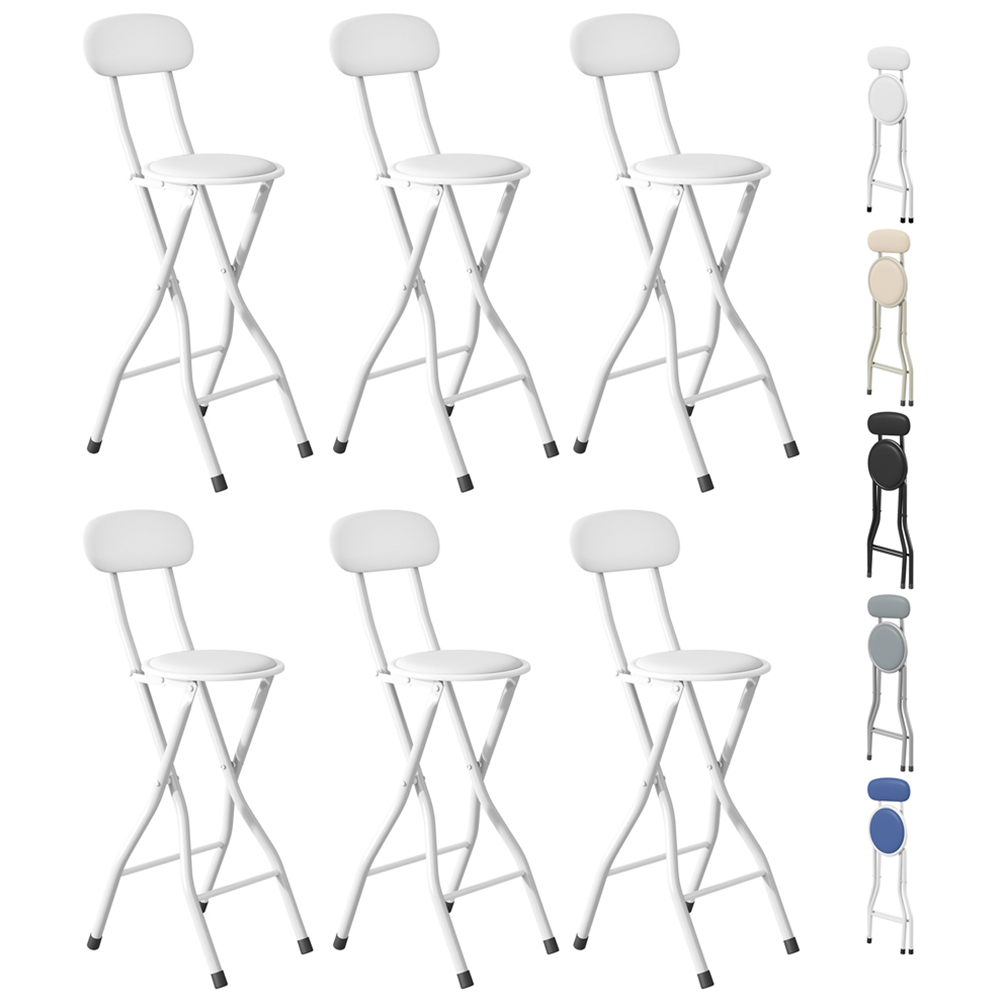 White Padded Folding Bar Stool Set of 6 Image 2