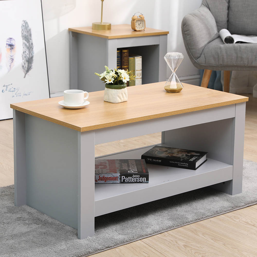 FurnitureHMD Single Shelf Grey and Oak Effect Wooden Coffee Table Image 9