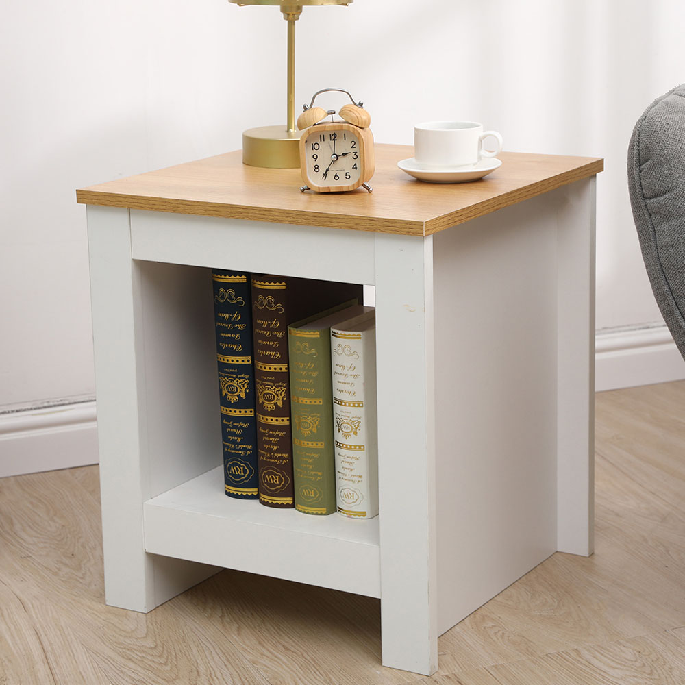 FurnitureHMD Single Shelf White and Oak Effect Wooden Side Table Image 7