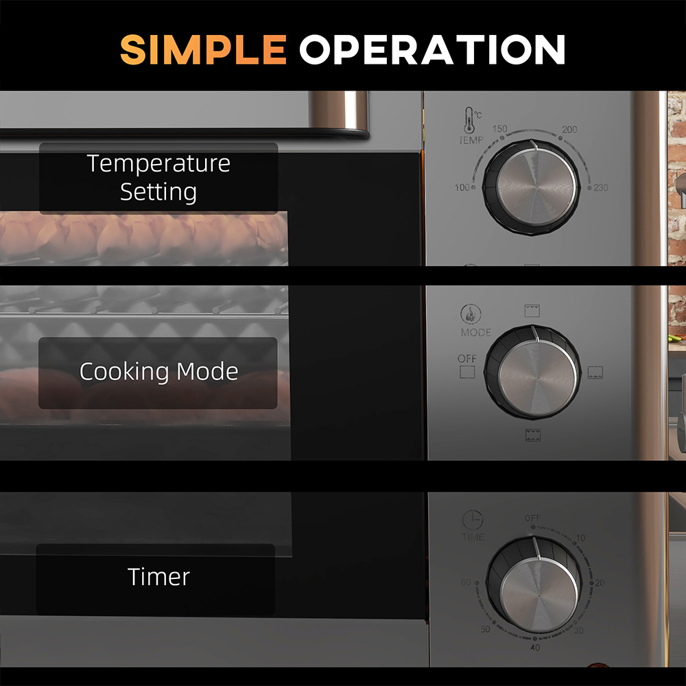 HOMCOM 800-167V70SR Silver 30L Mini Oven with Adjustable Temperature and Timer Image 7