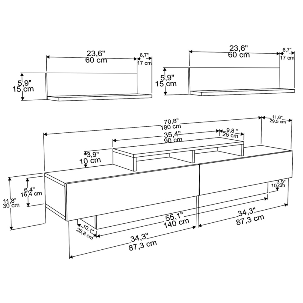 Decorotika Lusi 2 Door Single Shelf White and Teak TV Unit with 2 Wall Shelf Image 7