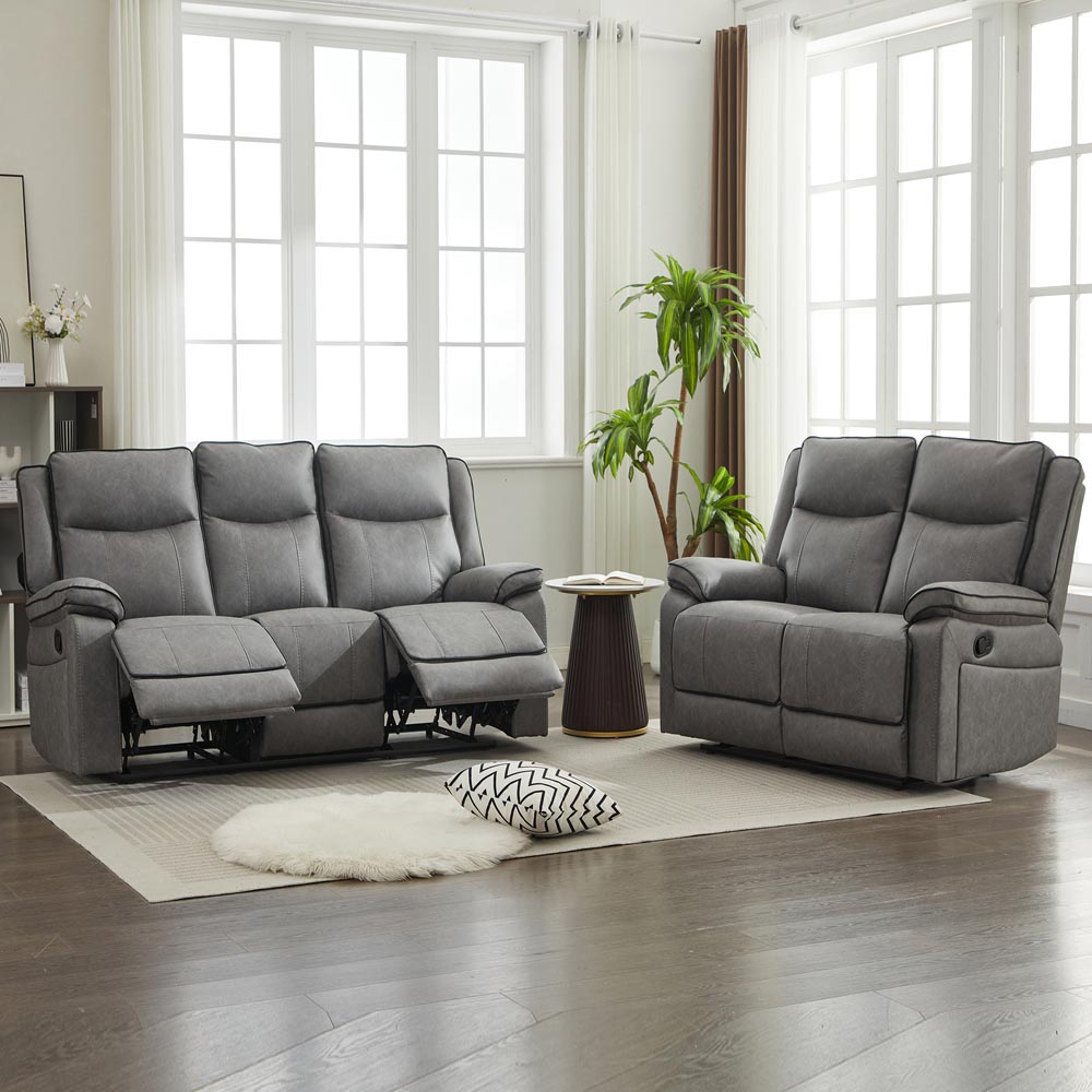 Furniture One 5 Seater Grey Manual Sectional Recliner Couches Sofa Set Image 6