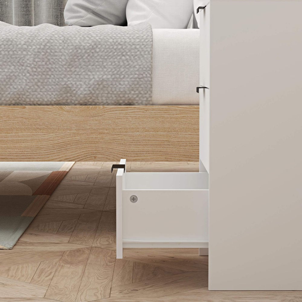 Home Source Phoenix 3 Drawer White Bedside Table Image 6