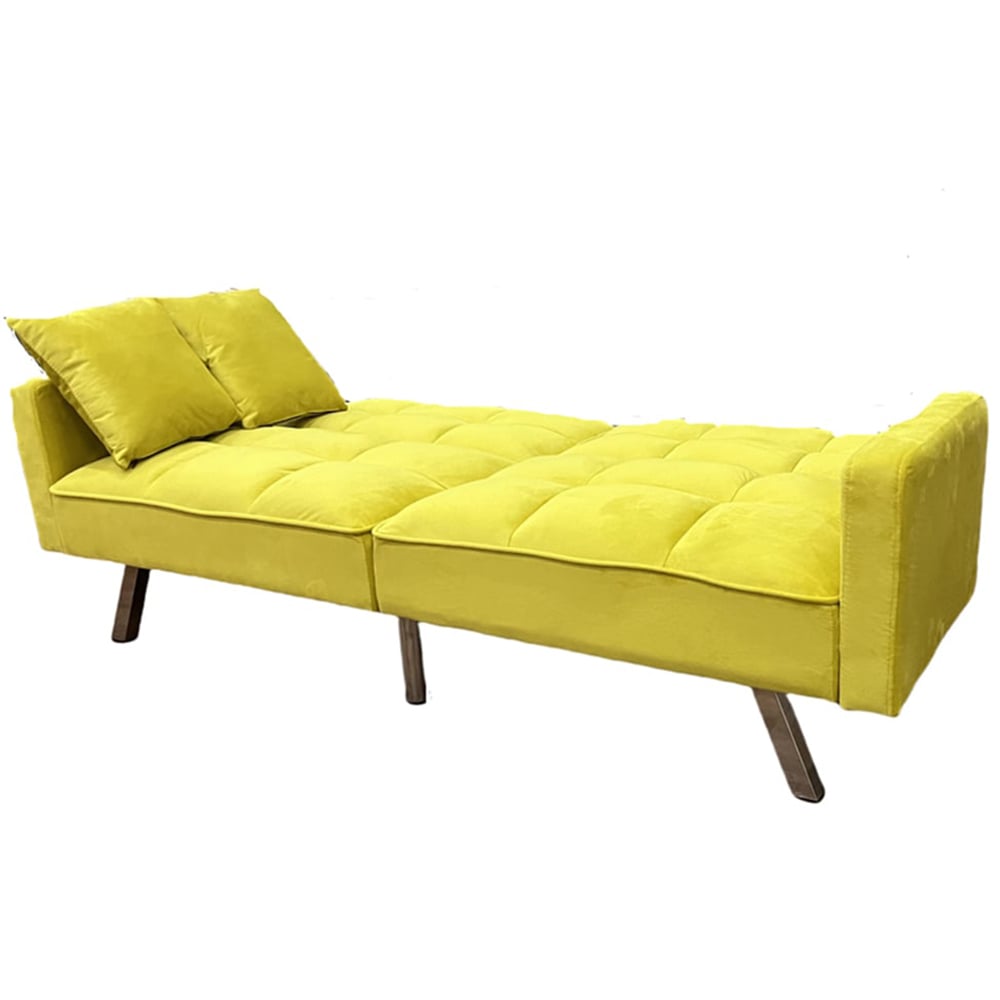 Portland 2 Seater Yellow Velvet Sofa Bed with Pillows Image 6