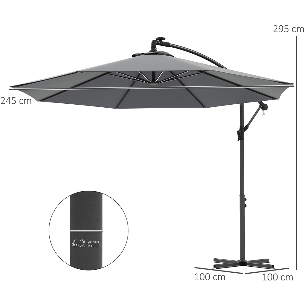 Outsunny Grey LED Crank Banana Cantilever Parasol 3m Image 7