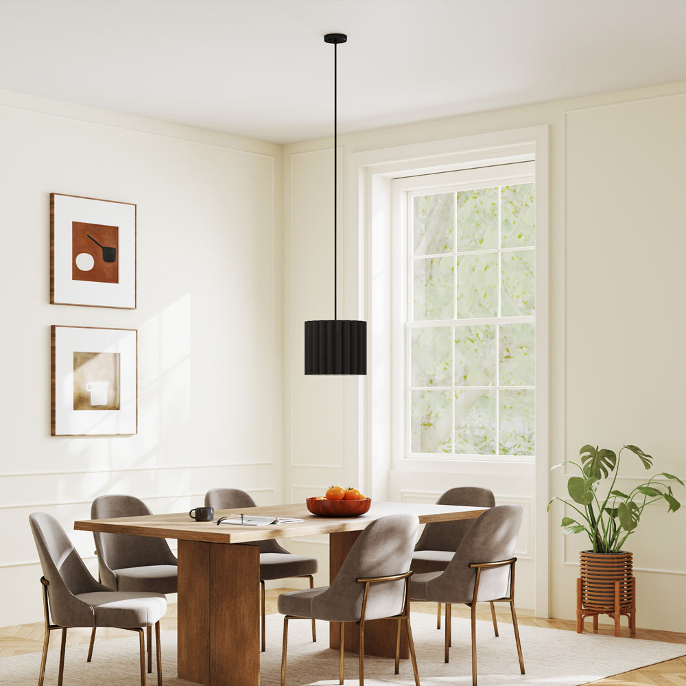 Portland Black Wave Linen Textured Shade Ceiling Lamp 178cm Image 7