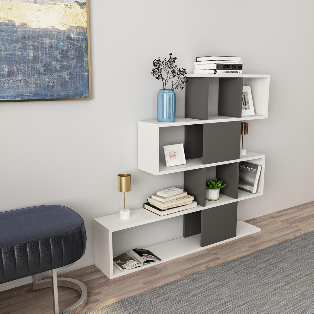 Decorotika Karlin 9 Shelf White and Anthracite Modern Bookcase Image 5