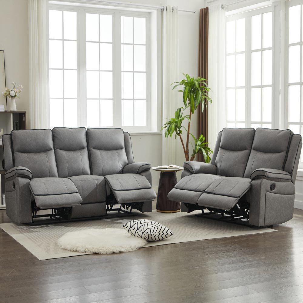 Furniture One 5 Seater Grey Manual Sectional Recliner Couches Sofa Set Image 5