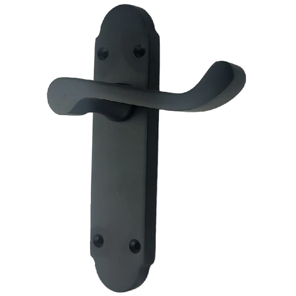 Golden Grace Matt Black Victorian Epsom Shaped Latch Door Handle Pair 168 x 40mm 4 Pack Image 3
