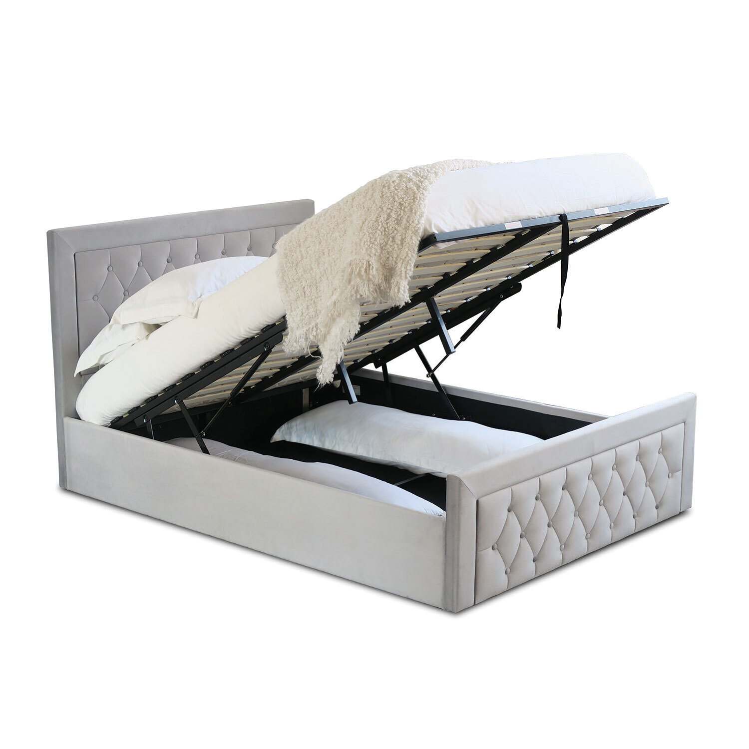 Mia King Size Grey Faux Brushed Velvet Ottoman Bed Image 4