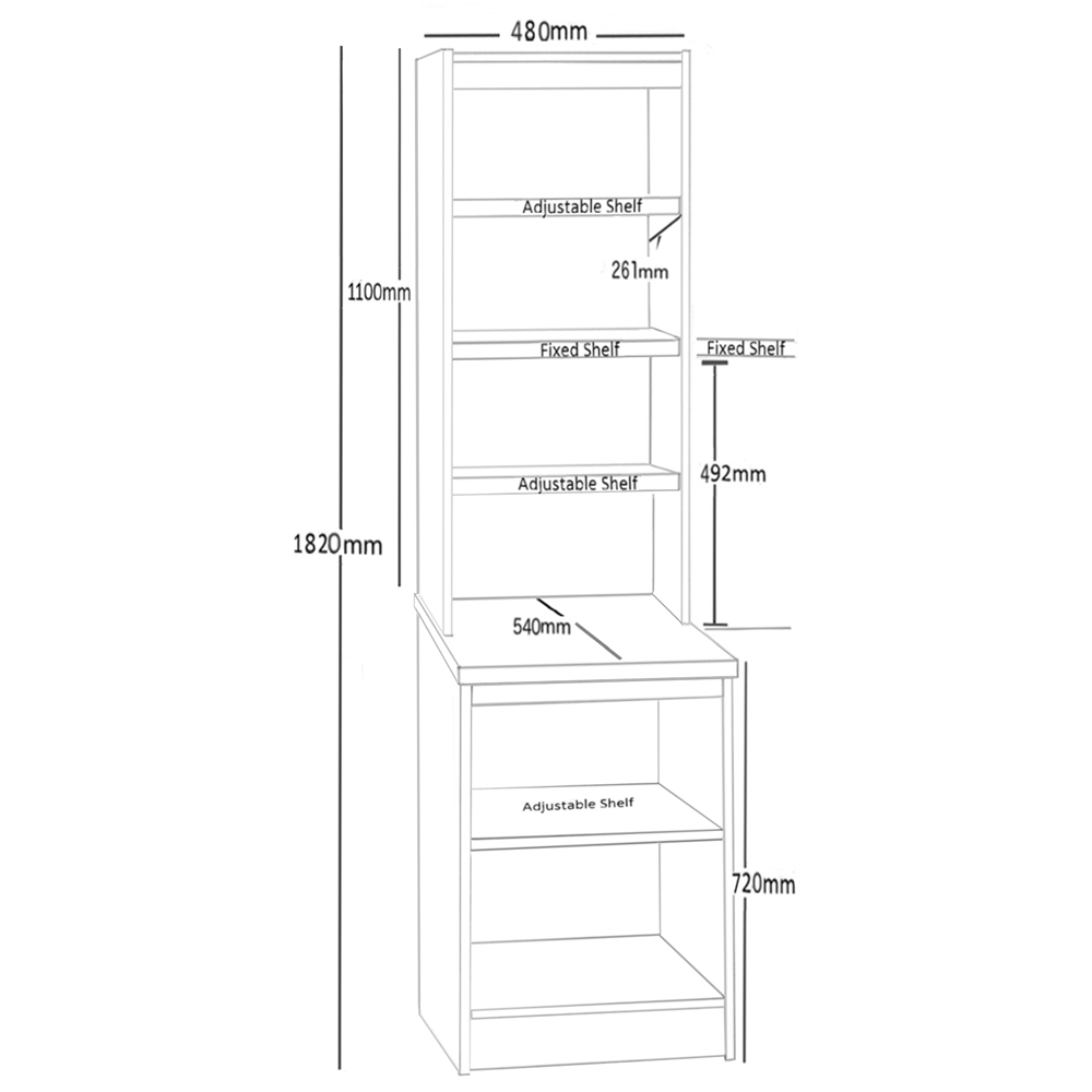 R White Cabinets 6 Shelf Grey Desk Height Bookcase with Hutch Image 5
