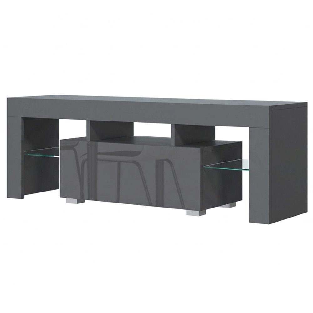 Creative Furniture Floe Dark Grey and Dark Grey Gloss Single Door 3 Shelf TV Unit Image 2