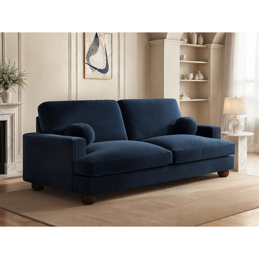 Solace+Co Addison 3 Seater Blue Velvet Sofa Image 6