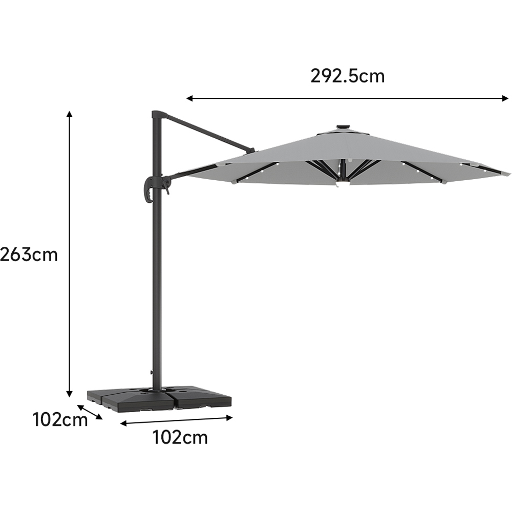 Living and Home Light Grey LED Rotatable Cantilever Parasol with Base 3m Image 9