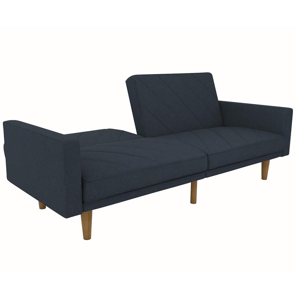 Dorel Paxson 3 Seater Linen Navy Blue Sofa Bed with Wooden Feet | Homebase
