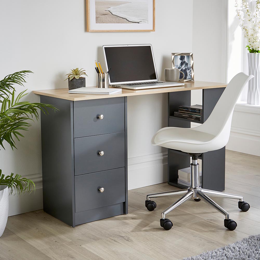 Home Source Camden 3 Drawer 3 Shelf Computer Desk Graphite Image 7