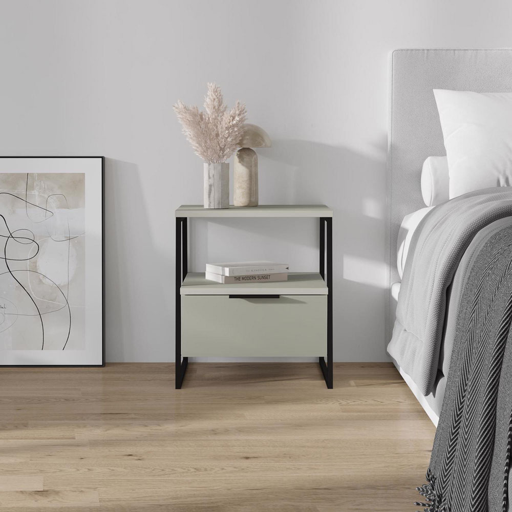 FWStyle Pal Single Drawer Ash Green Bedside Table Image 5