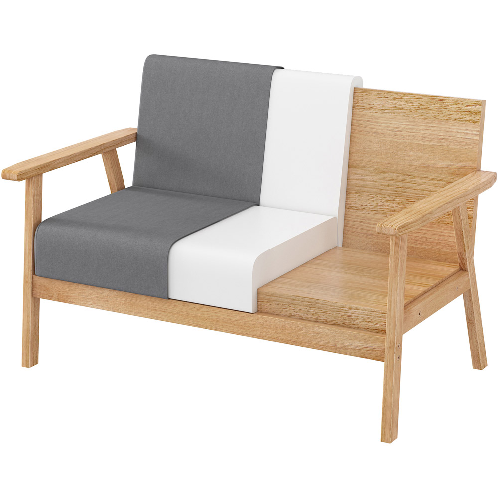 Beige 3 Seater Linen Country Wooden Sofa Image 2