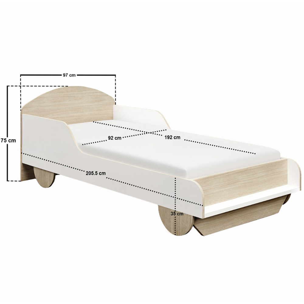 Flair Oliver Single White and Oak Car Wooden Bed Image 4