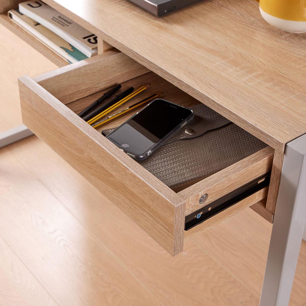 Home Source Toronto 2 Drawer Single Shelf Computer Desk Oak Effect Image 4