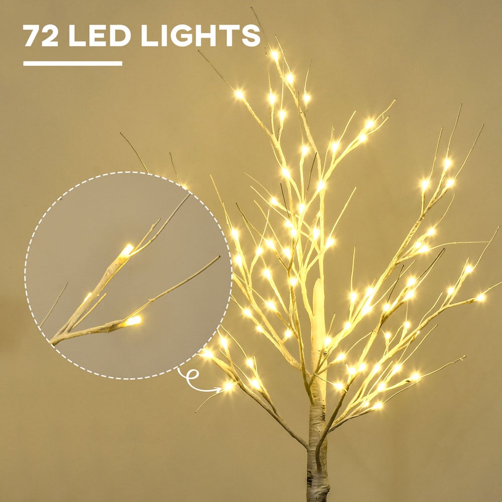 HOMCOM 72 Warm White LED Pre Lit White Artificial Birch Tree 4ft Image 4
