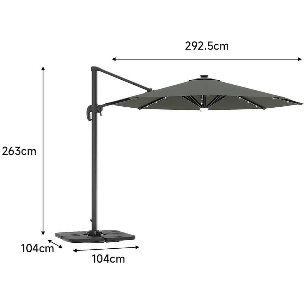 Living and Home Dark Grey LED Rotatable Cantilever Parasol with Base 3m Image 9