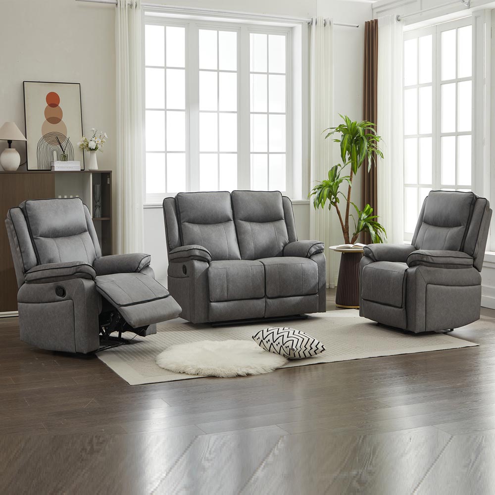 Furniture One 4 Seater Grey Manual Sectional Recliner Couches Sofa Set Image 4