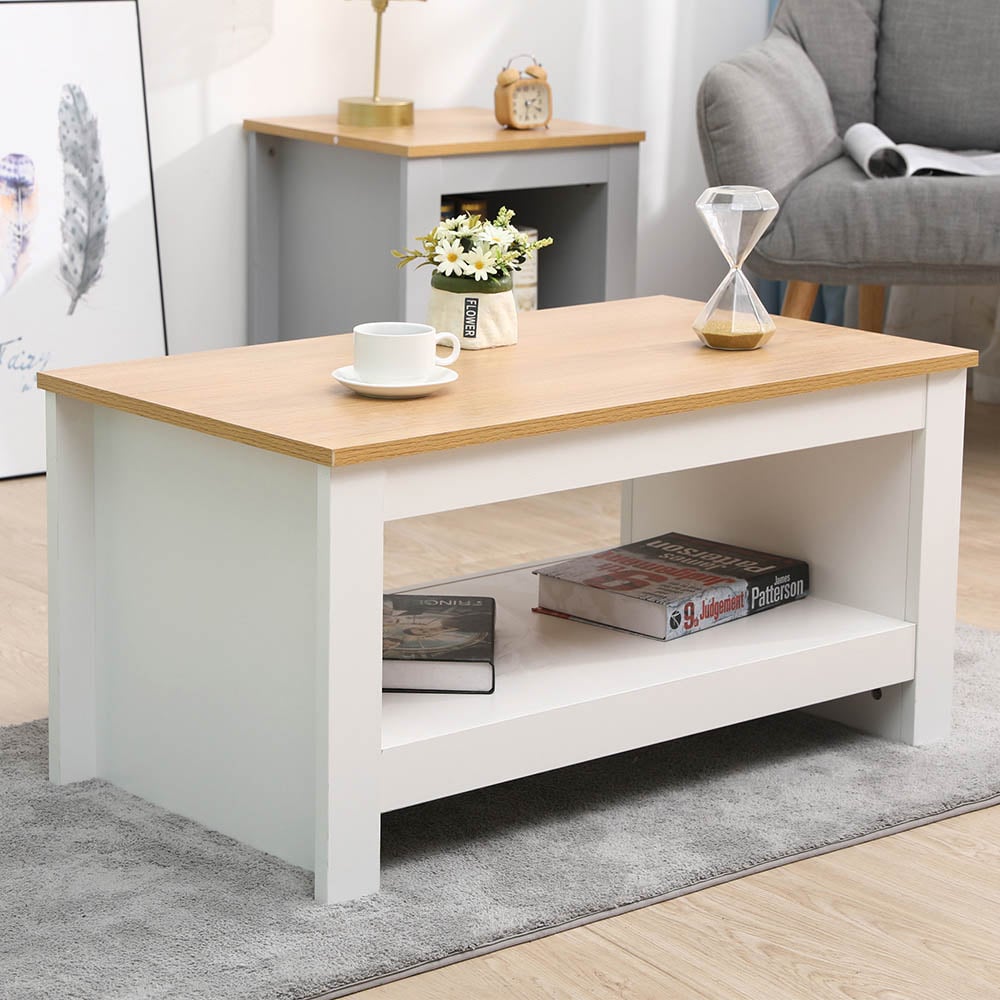 FurnitureHMD Single Shelf White and Oak Effect Wooden Coffee Table Image 9