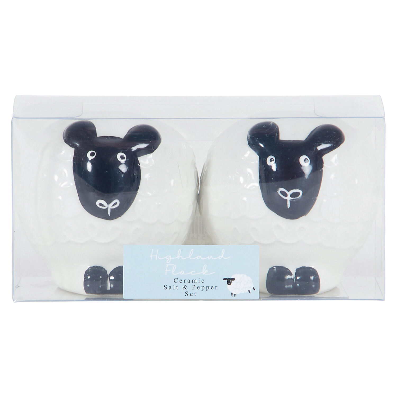 Highland Flock 3D Ceramic Hand Painted Sheep Salt and Pepper Set - White and Black Image 1