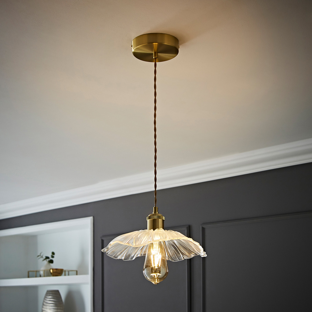 ValueLights Cassia Gold Clear Glass Flower LED Pendant Light Image 2