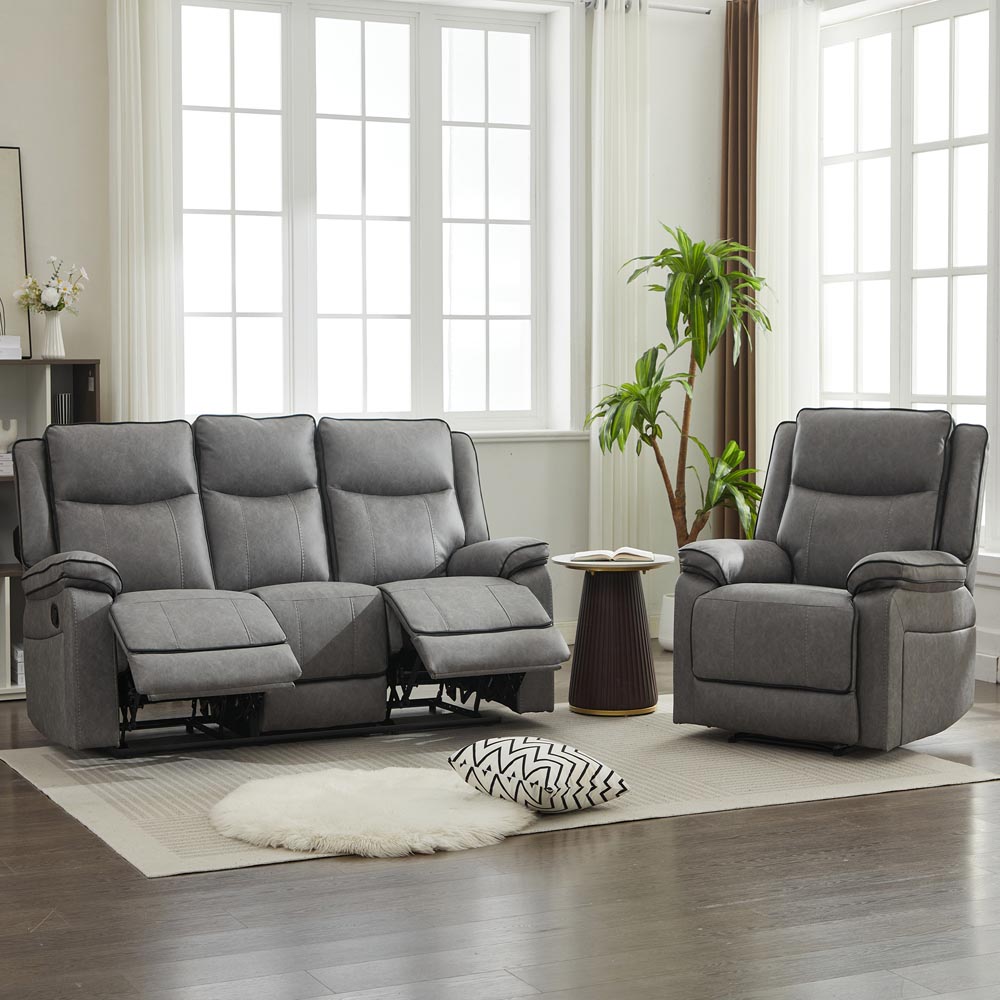 Furniture One 4 Seater Grey Manual Sectional Recliner Couches Sofa Set Image 4