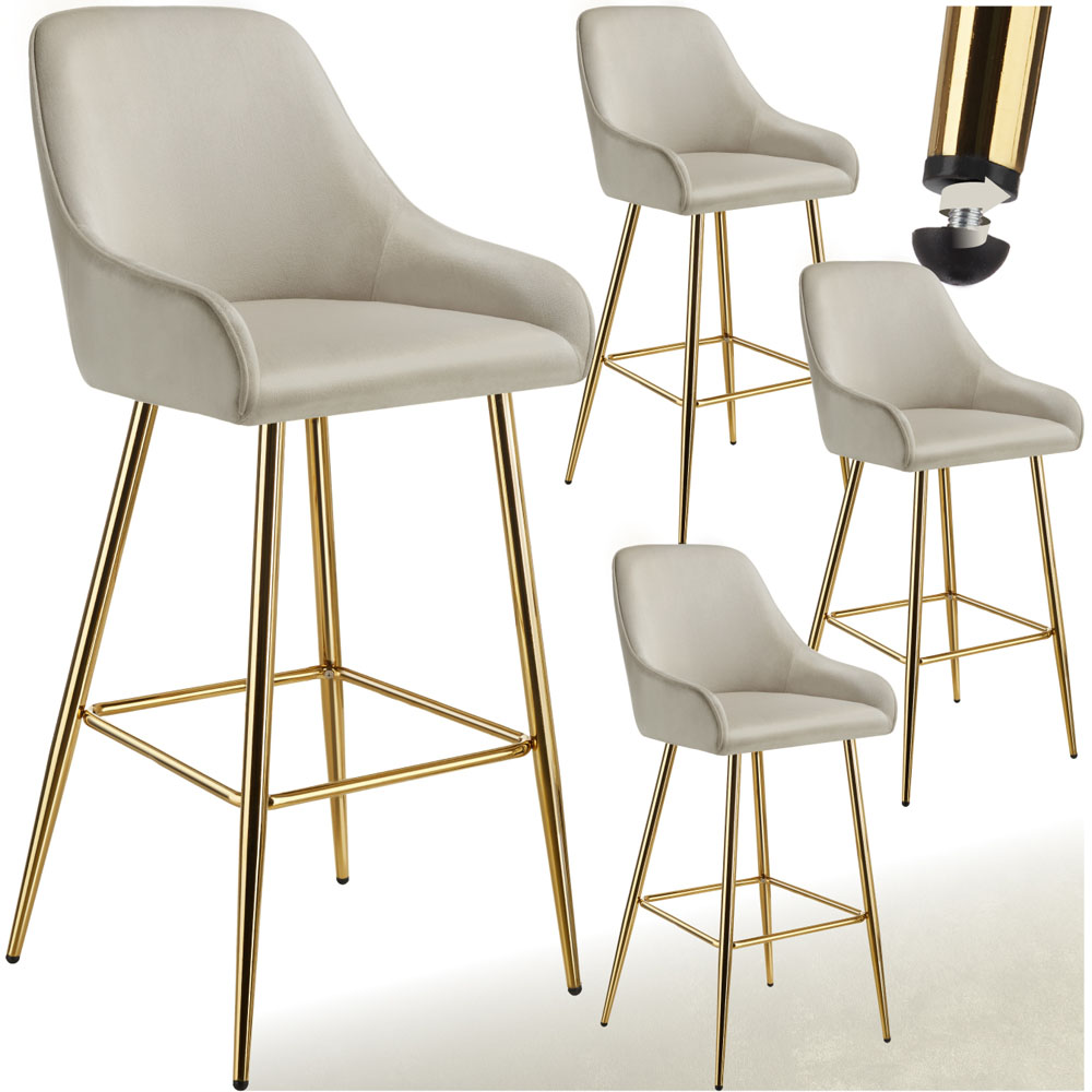 tectake Avane Velvet Bar Stool with Backrest Set of 4 Image 2