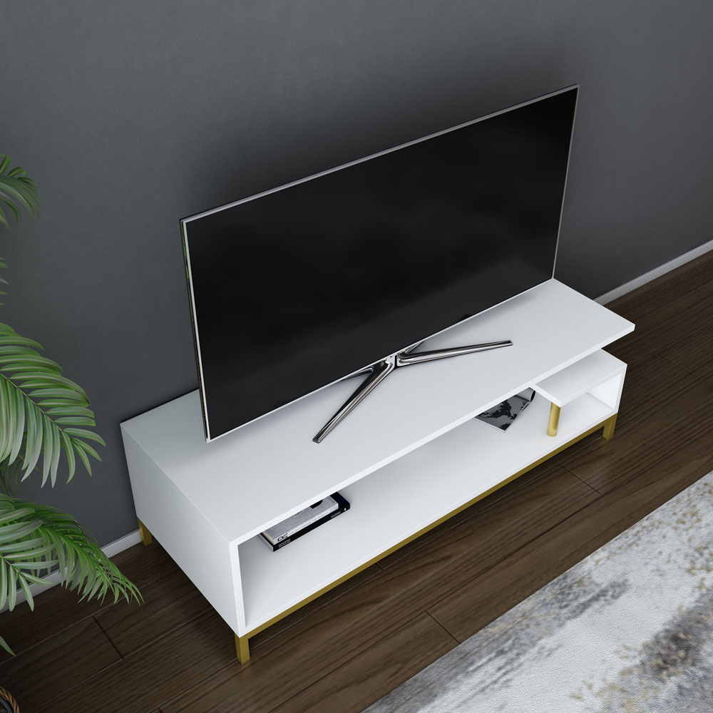 Decorotika Reilly 2 Shelf Gold and White TV Unit Image 3