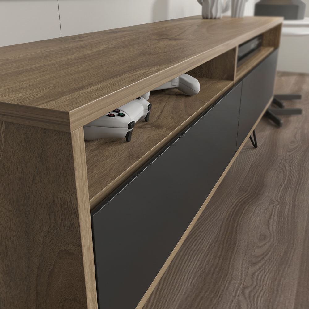 Decorotika Flay 2 Door 2 Shelf Walnut and Black TV Unit Image 5