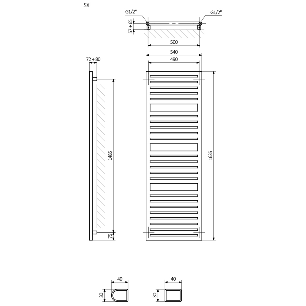 Terma Salisbury Metallic Black Heated Towel Rail 2708 BTU 1635 x 540mm Image 8