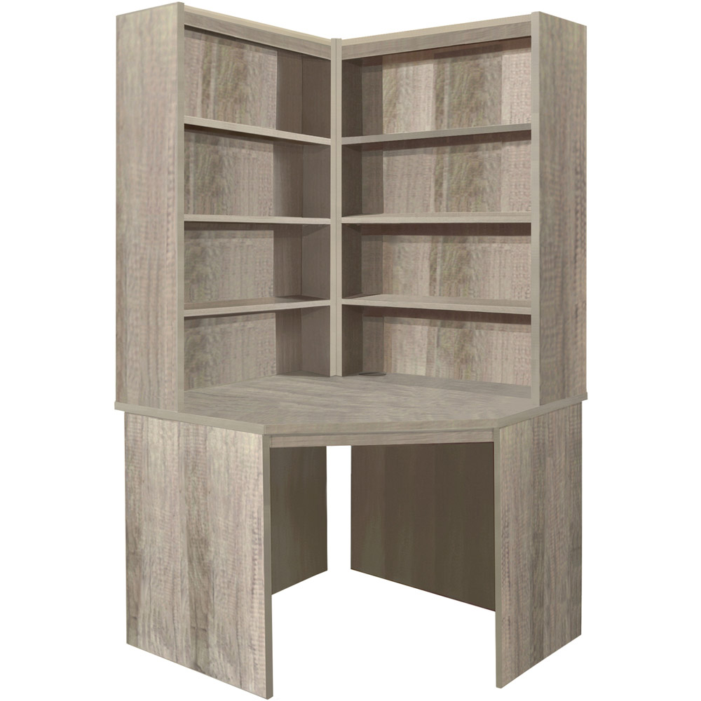 R White Cabinets Corner 8 Shelf Computer Desk with Hutch Set Grey Image 2