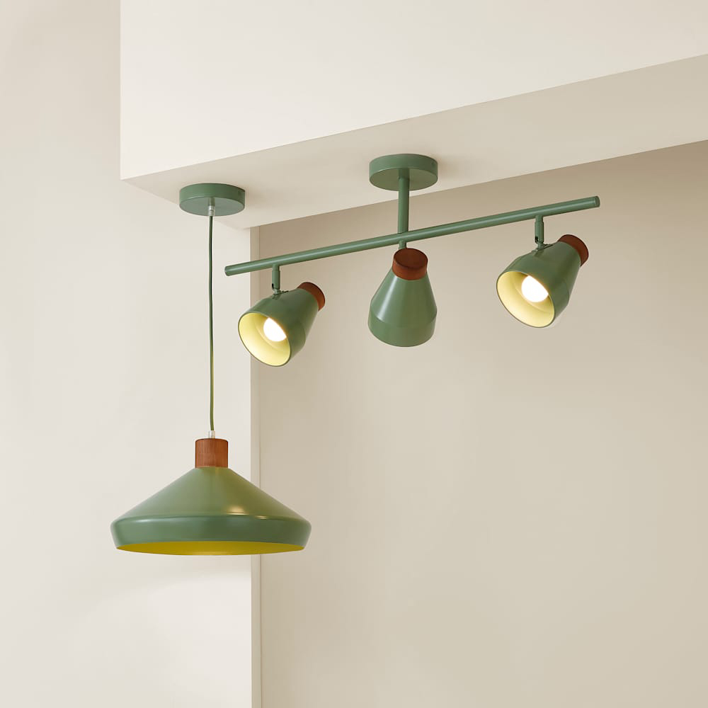 ValueLights Parker Green and Walnut Pendant Light and Bulb Image 7