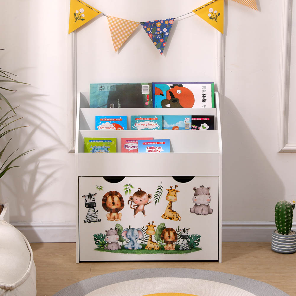 FurnitureHMD Single Drawer 3 Shelf White Kids Bookshelf Image 9