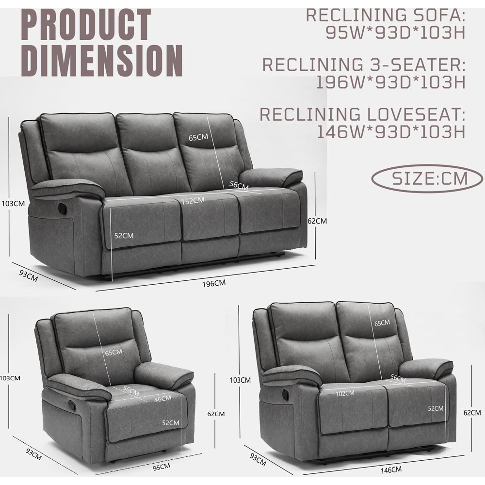 Furniture One 6 Seater Grey Manual Sectional Recliner Couches Sofa Set Image 5