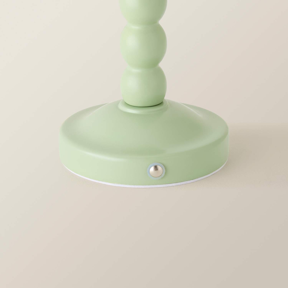 ValueLights Bobble Natural Scallop Shade Green Rechargeable Wooden LED Table Lamp Image 4