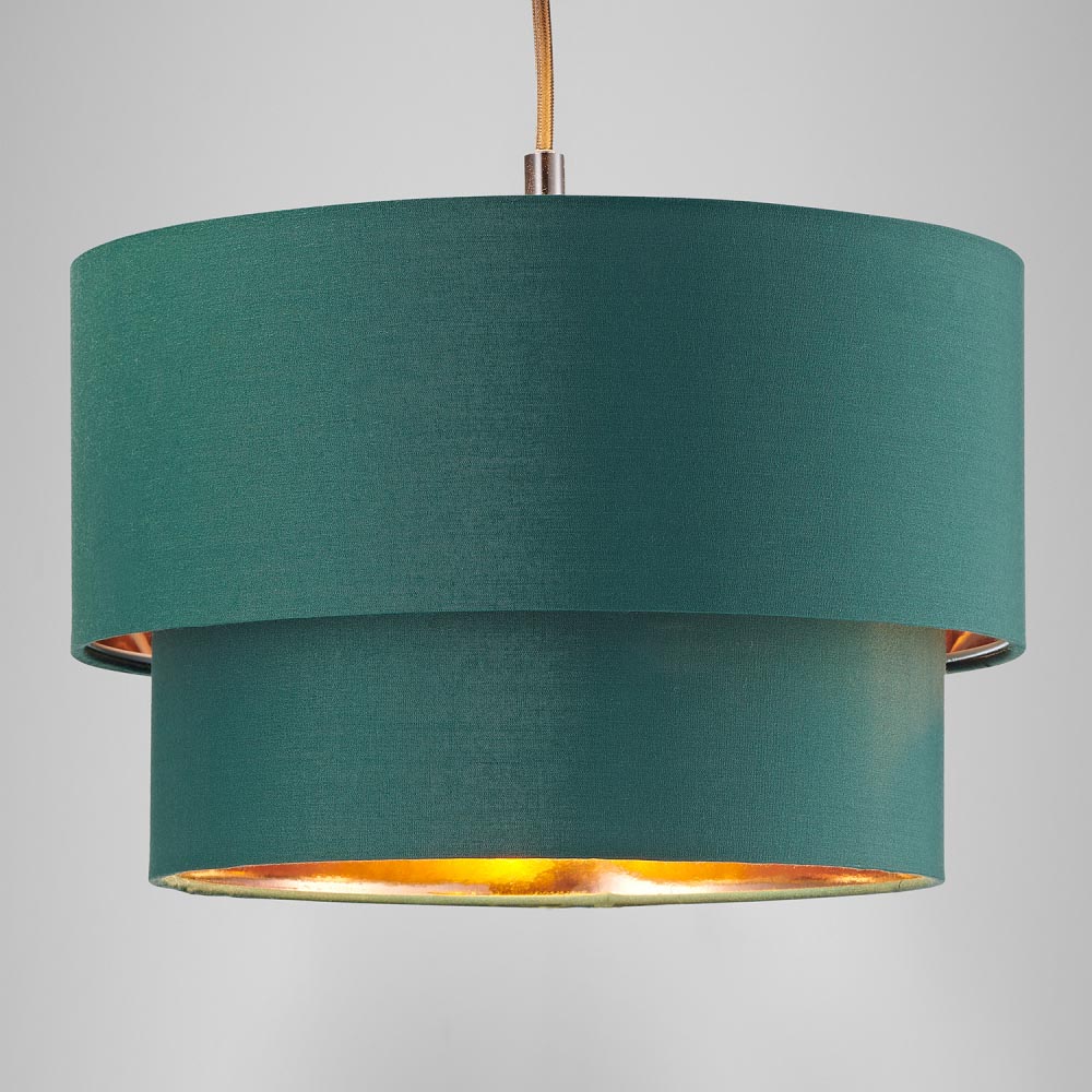 Happy Homewares Modern 2 Tier Forest Green Cotton Pendant Shade with Copper Inner Image 5