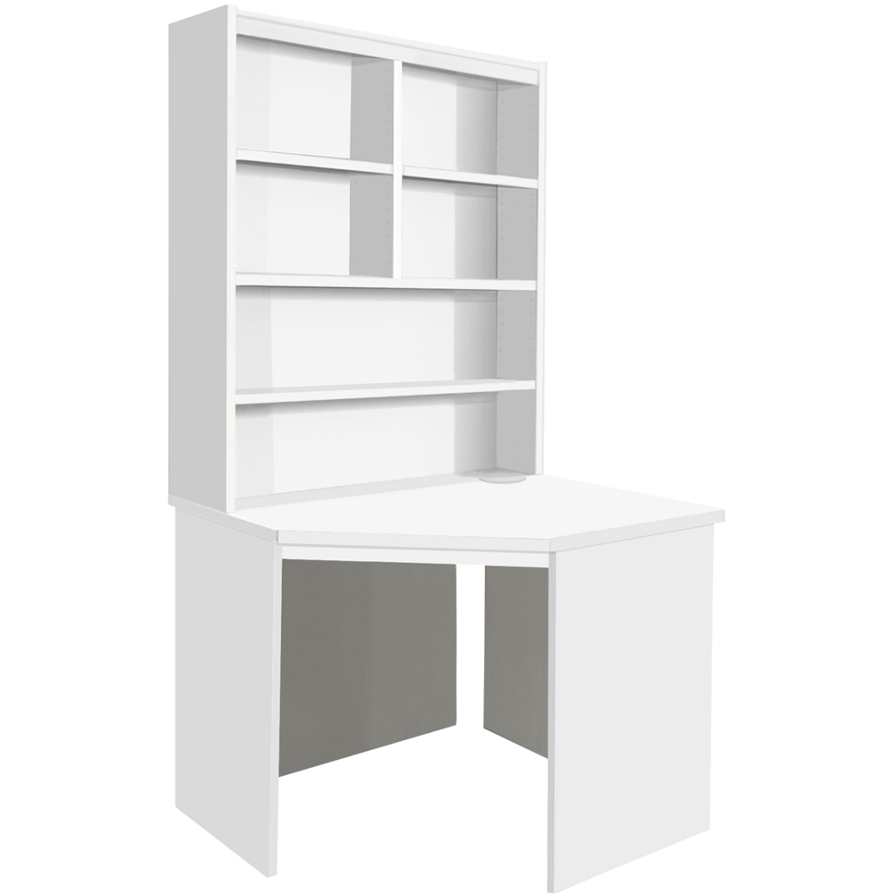R White Cabinets Corner 6 Shelf Computer Desk with Hutch White Image 3