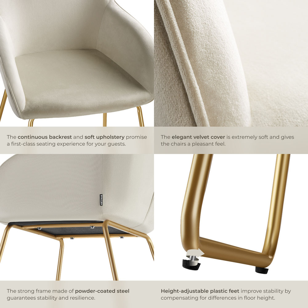tectake Jeane Set of 2 Cream and Gold Velvet Look Dining Chair Image 6
