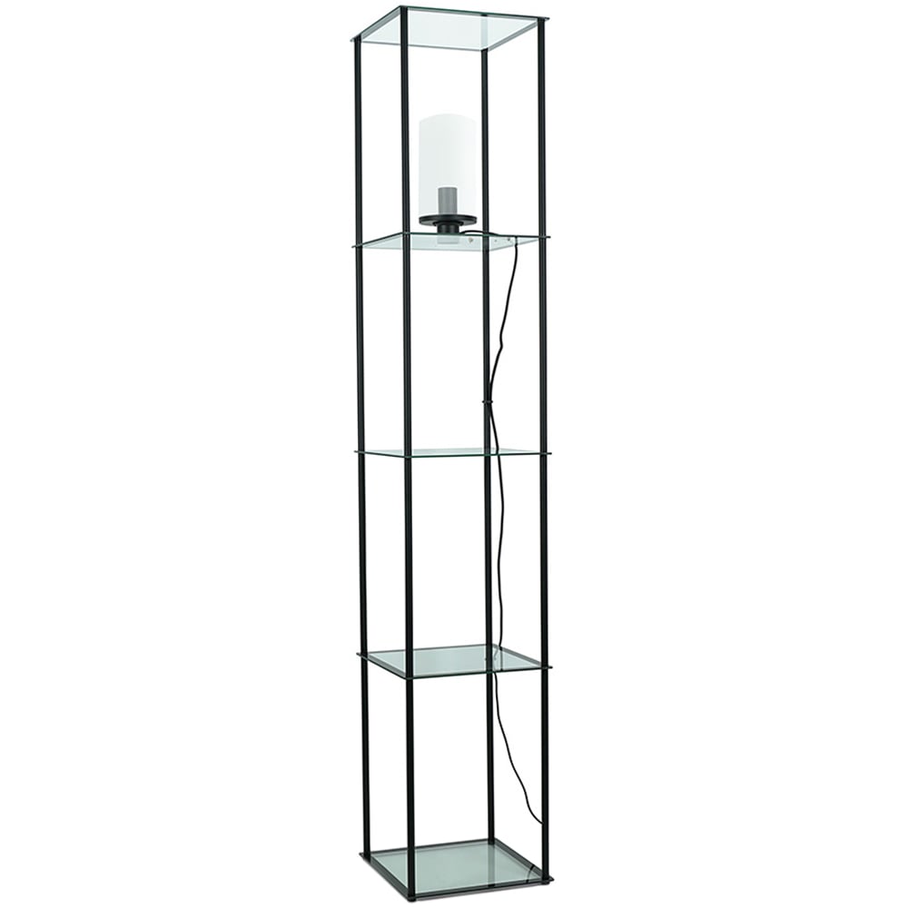 ValueLights Gobie 4 Shelf Black Metal Frame Glass LED Floor Lamp Image 1