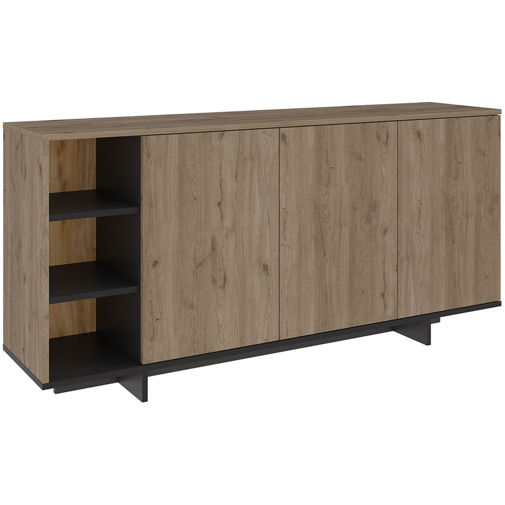 Decortie Stockton 3 Door Oak Effect and Black Sideboard Image 2