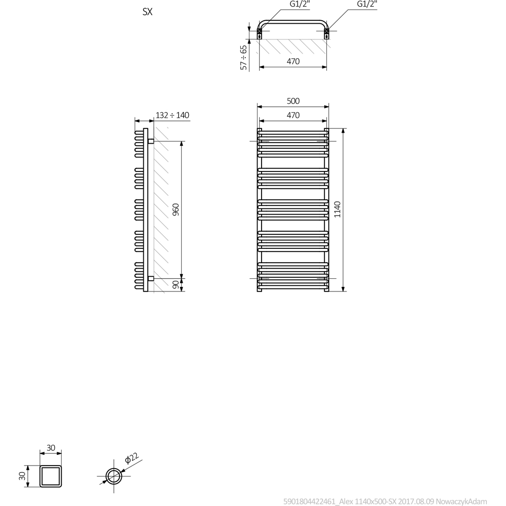 Terma Alex White Heated Towel Rail 1140 x 500mm Image 8